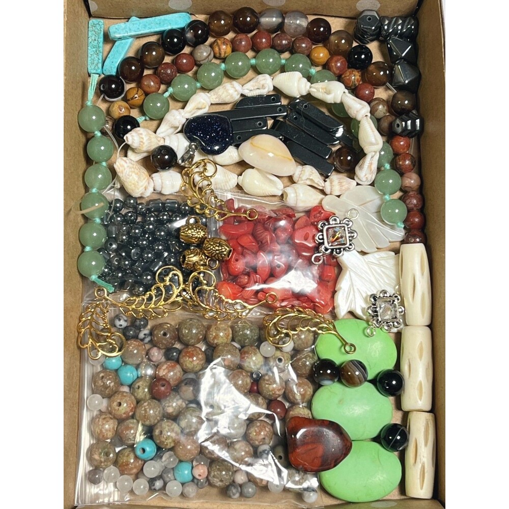 VTG - Now Mix Lot Beads Gemstone Shell Bone Eclectic Variety Boho Jewelry Craft